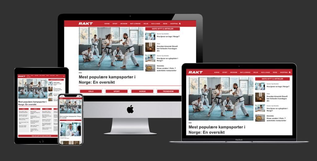 Mockup of a website on 4 different screen sizes, showing proof of responsive design.